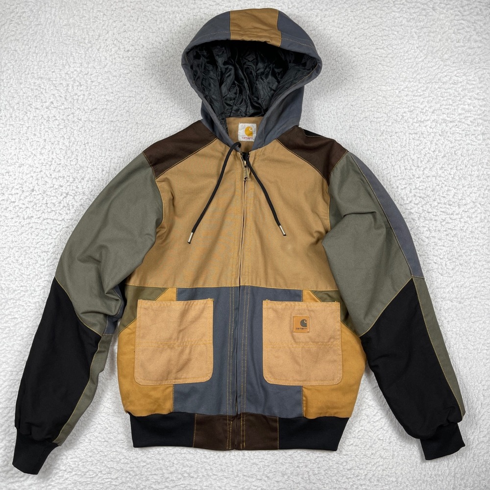 Vintage Carhartt Jacket Mens M Multicolor Reworked Patchwork Hooded Duck Canvas
